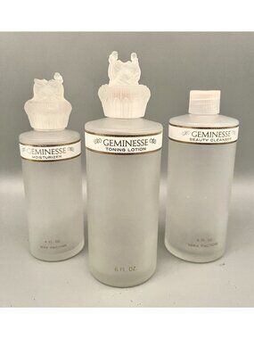 3 Vintage MAX FACTOR Geminesse Skincare Bottles 1965 Greek Revival Frosted Empty